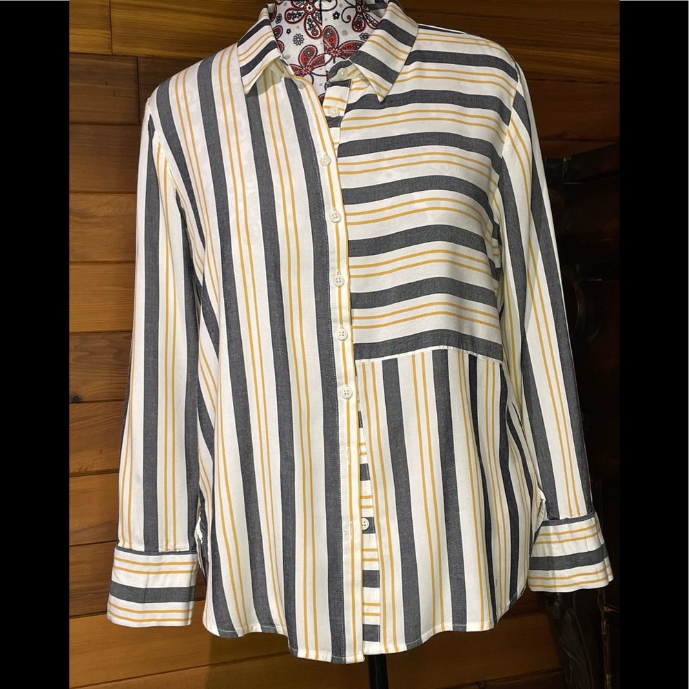 Alexander Jordan Patchwork Stripe 100% Rayon Button-Up Shirt XL